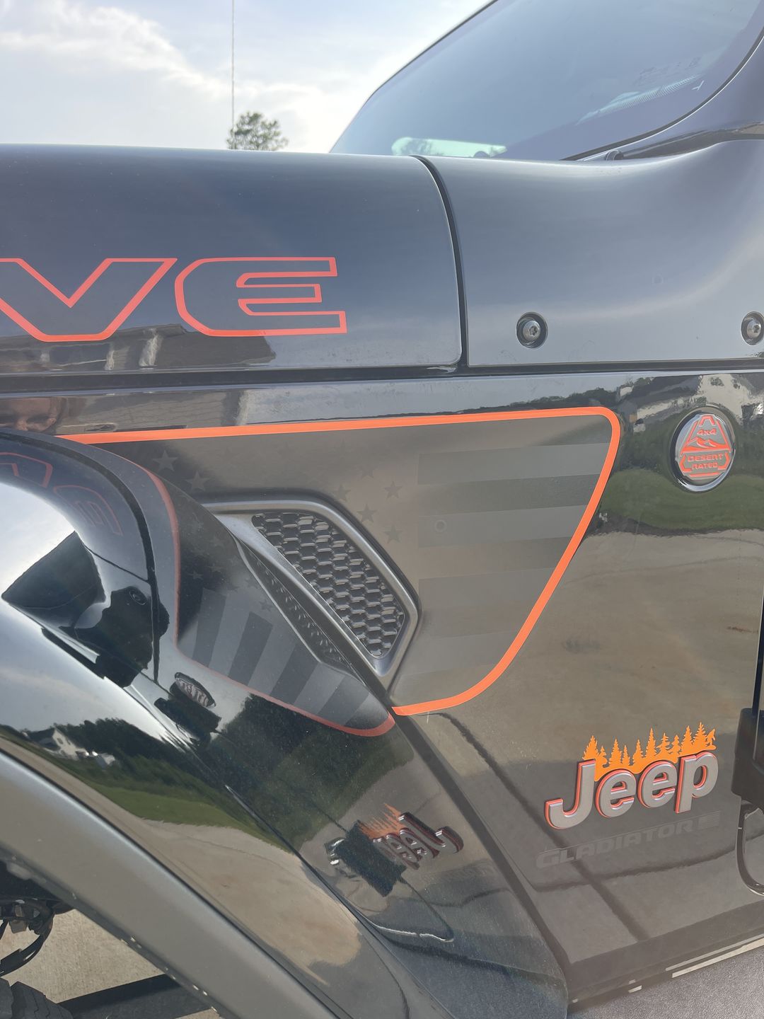 Customer photo review of Black on Black American Flag Fender Vent Premium Wrap Decal for Wrangler JL and Gladiator