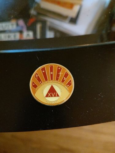 Customer photo review of Stood in the Sunlight 16 Year Specialty AA Recovery Medallion - Tri-Plated Sixteen Year Chip/Coin