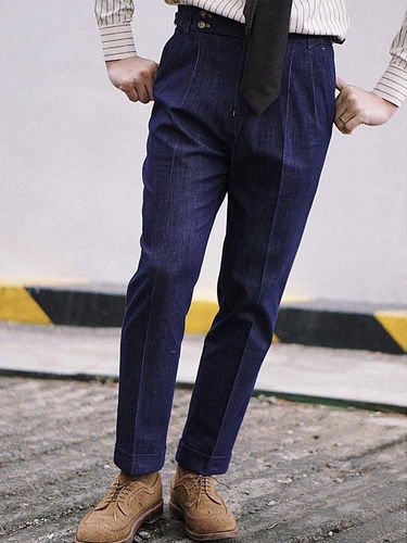 Customer photo review of Men's High Waist Retro Denim Casual Trousers