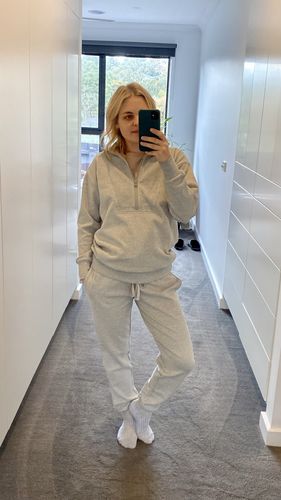 Customer photo review of Calla Zip Front Maternity Sweatsuit Set in Marl Grey