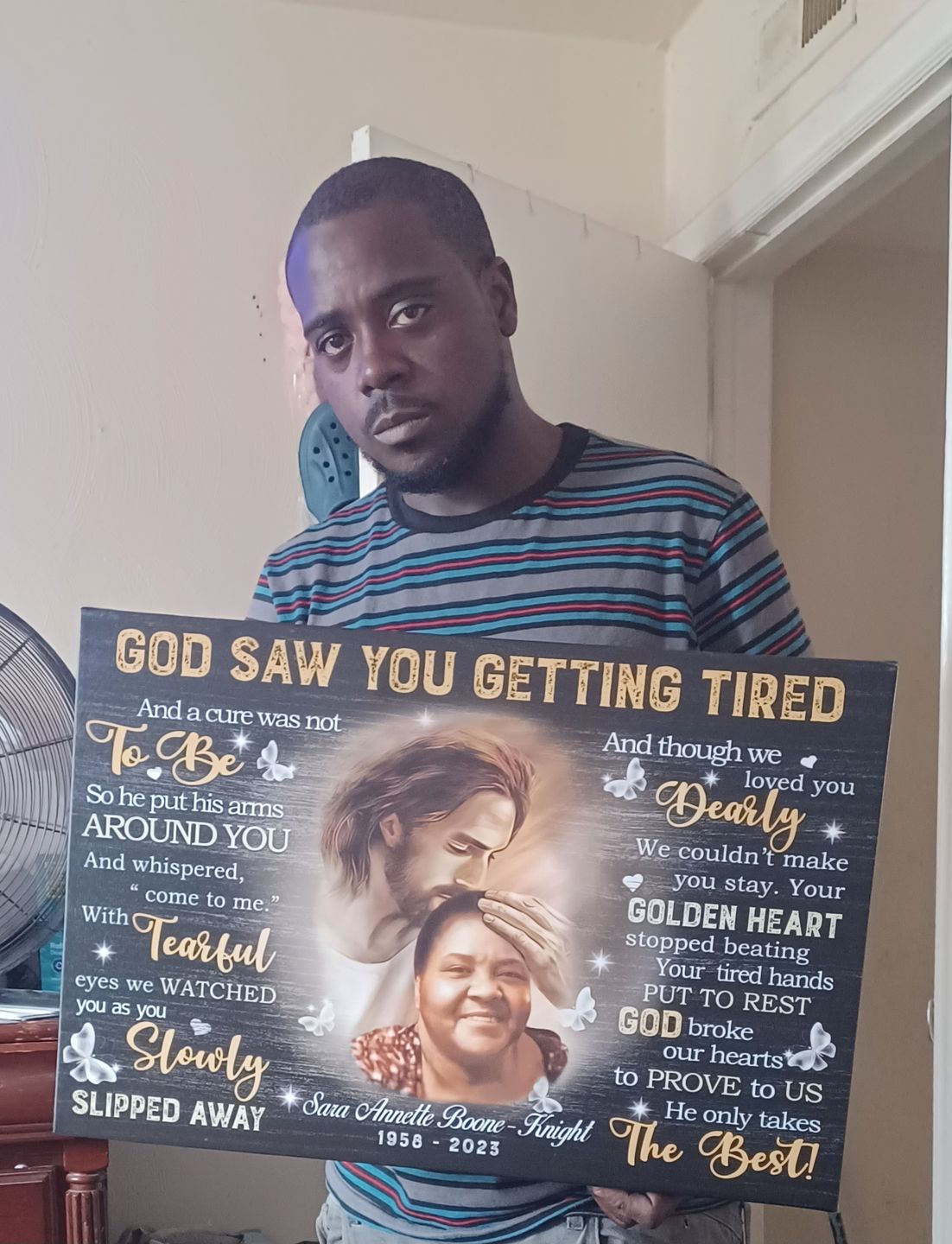 Customer photo review of Personalized Canvas Prints, Custom Photo, Sympathy Gifts, Remembrance Gifts, Loss Mom Memorial, God Saw You Are Getting Tired Dem Canvas