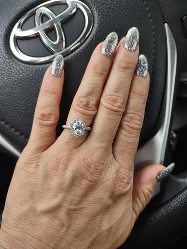 Customer photo review of Halo Oval Cut CZ Ring in Sterling Silver