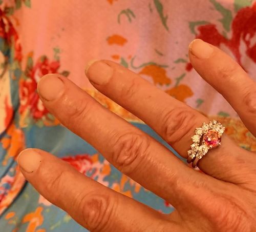Customer photo review of 7-Stone Solitaire Red Orange CZ Ring Set in Sterling Silver