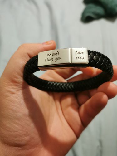 Customer photo review of Men's Personalised Message Bracelet
