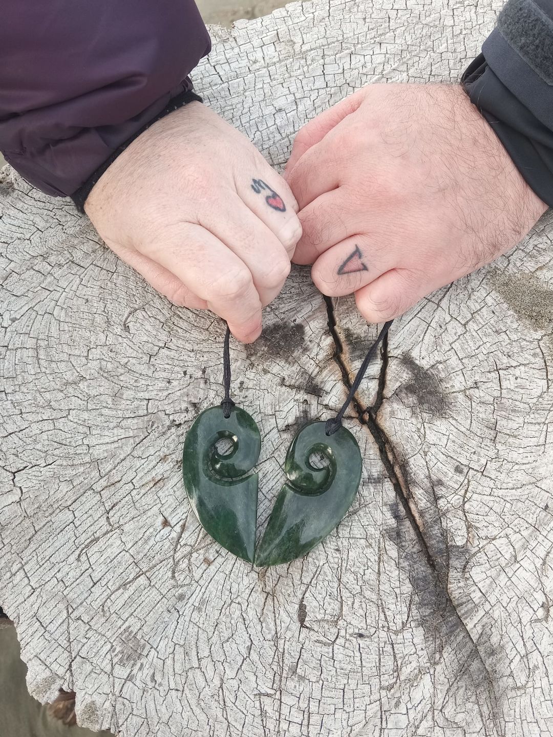 Customer photo review of Genuine NZ Greenstone Split Heart Necklace