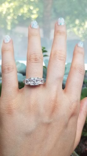 Customer photo review of 3-Stone 1.6ct Princess CZ Ring in Sterling Silver