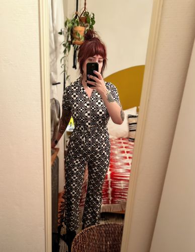 Customer photo review of Black and White Flower Jumpsuit