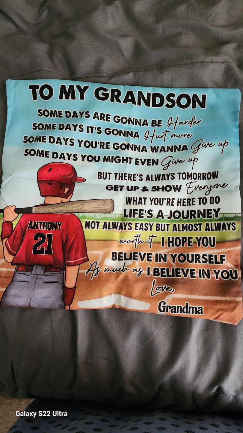 Customer photo review of Personalized Baseball Grandson Some Days Are Gonna Be Harder Pillow