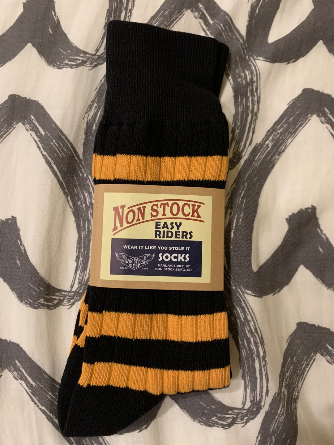 Customer photo review of Retro Striped Cotton Socks - Black/Orange
