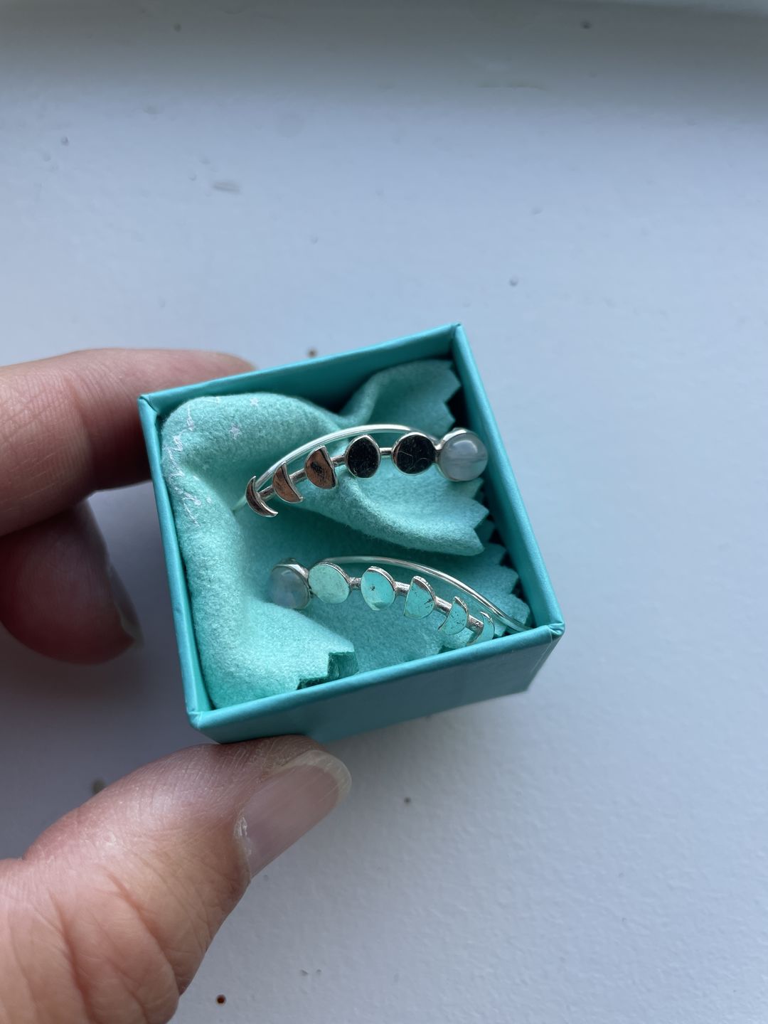 Customer photo review of Moon Phase Moonstone Climber Earrings Sterling Silver