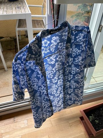 Customer photo review of Men's Blue Tropical Floral Plant Leaf Cotton Button Up Short Sleeve Aloha Resort Beach Shirt