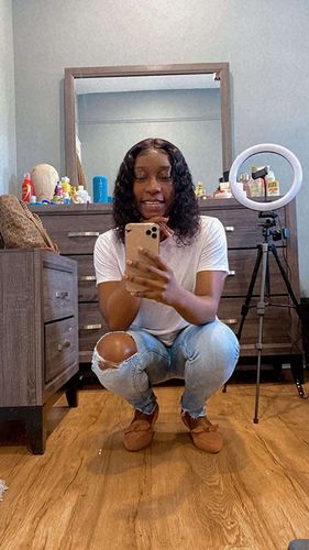 Customer photo review of Wet& Wavy Curly Natural Black Lace Frontal Bob Wig 150% Density