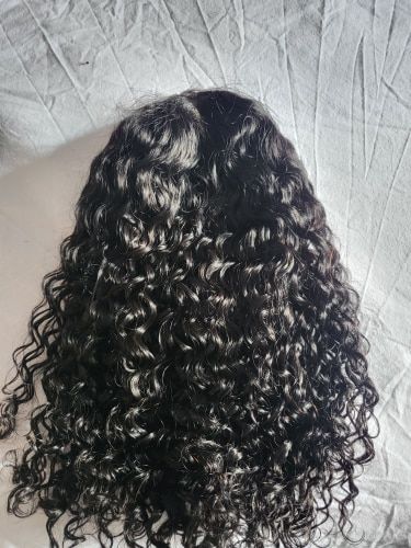 Customer photo review of Wet& Wavy Curly Natural Black Lace Frontal Bob Wig 150% Density