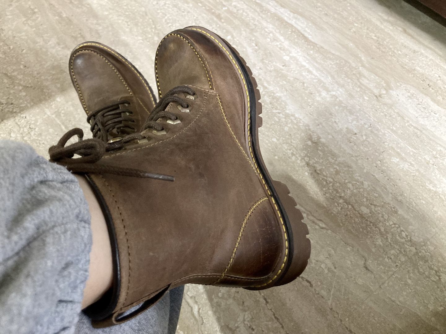 Customer photo review of boots moc-toe tobacco brown