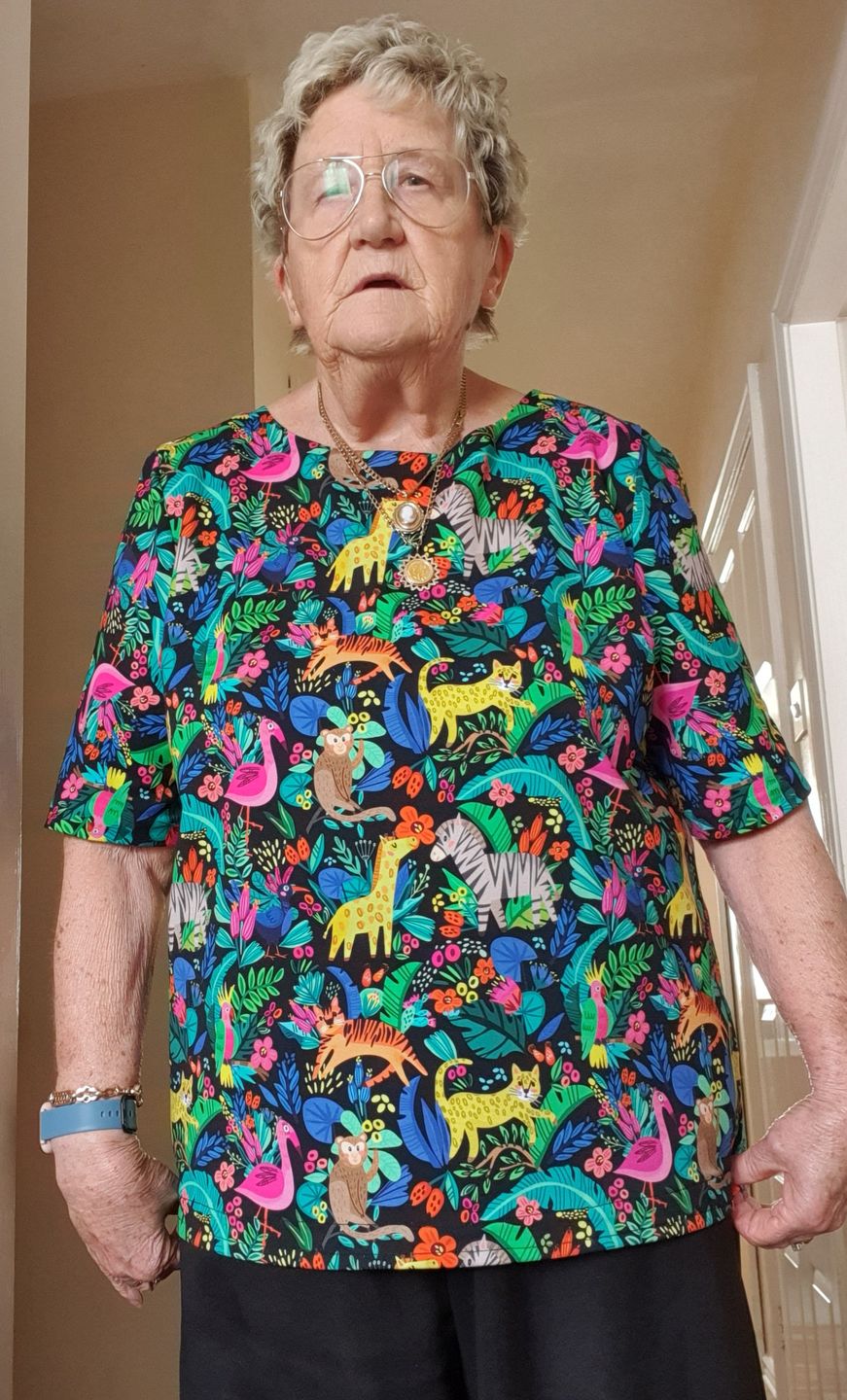 Customer photo review of Animal Jungle on Black French Terry Fabric