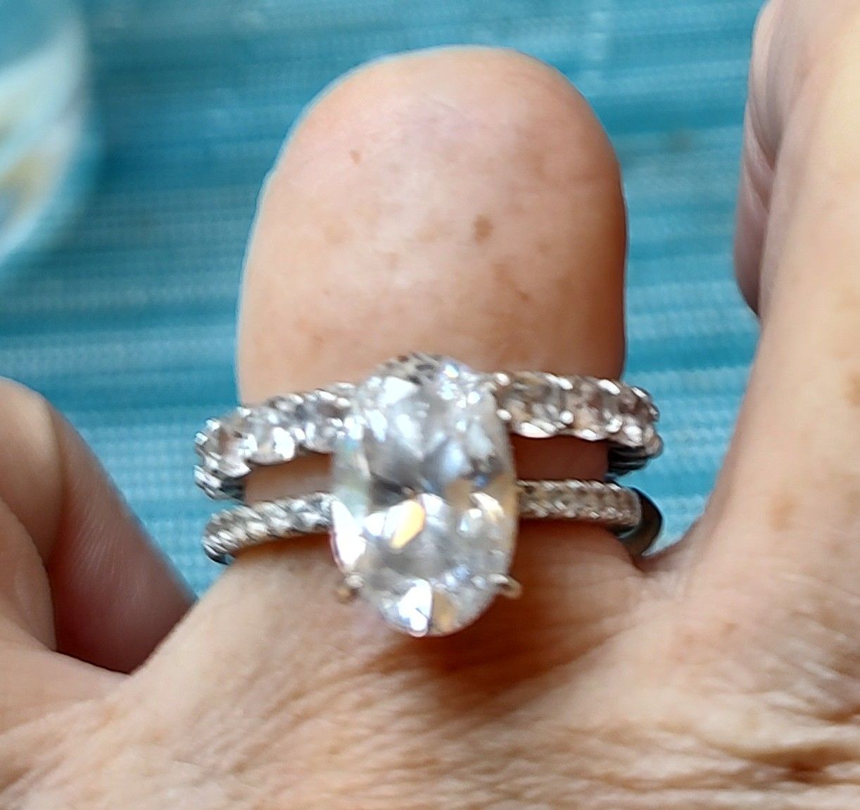 Customer photo review of S925 2.5 Carat Cushion Cut Women's Wedding Band In Sterling Silver Stackable Ring