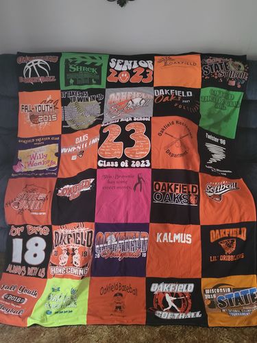 T-shirt quilt featuring oakfield high school baseball, oakfield high school softball by Wendy from WI