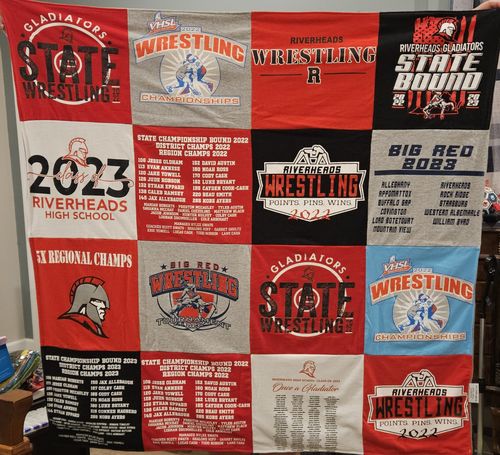 T-shirt quilt featuring riverheads gladiators wrestling by Marsha from VA