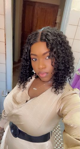 Customer photo review of Wet& Wavy Curly Natural Black Lace Frontal Bob Wig 150% Density