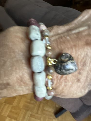 Customer photo review of 'His Great Love' Black Lace Rhodonite Natural Stone with Heart Charm Bracelets