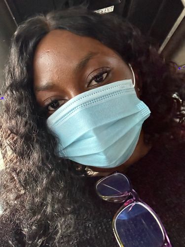 Customer photo review of Wet& Wavy Curly Natural Black Lace Frontal Bob Wig 150% Density