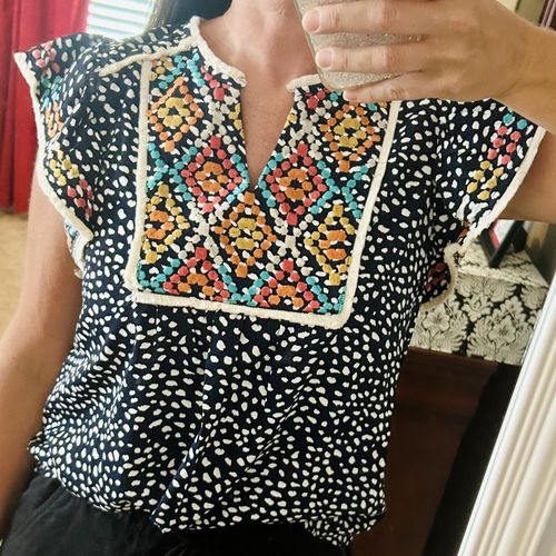 Customer photo review of The Nina Embroidered Fringe Top