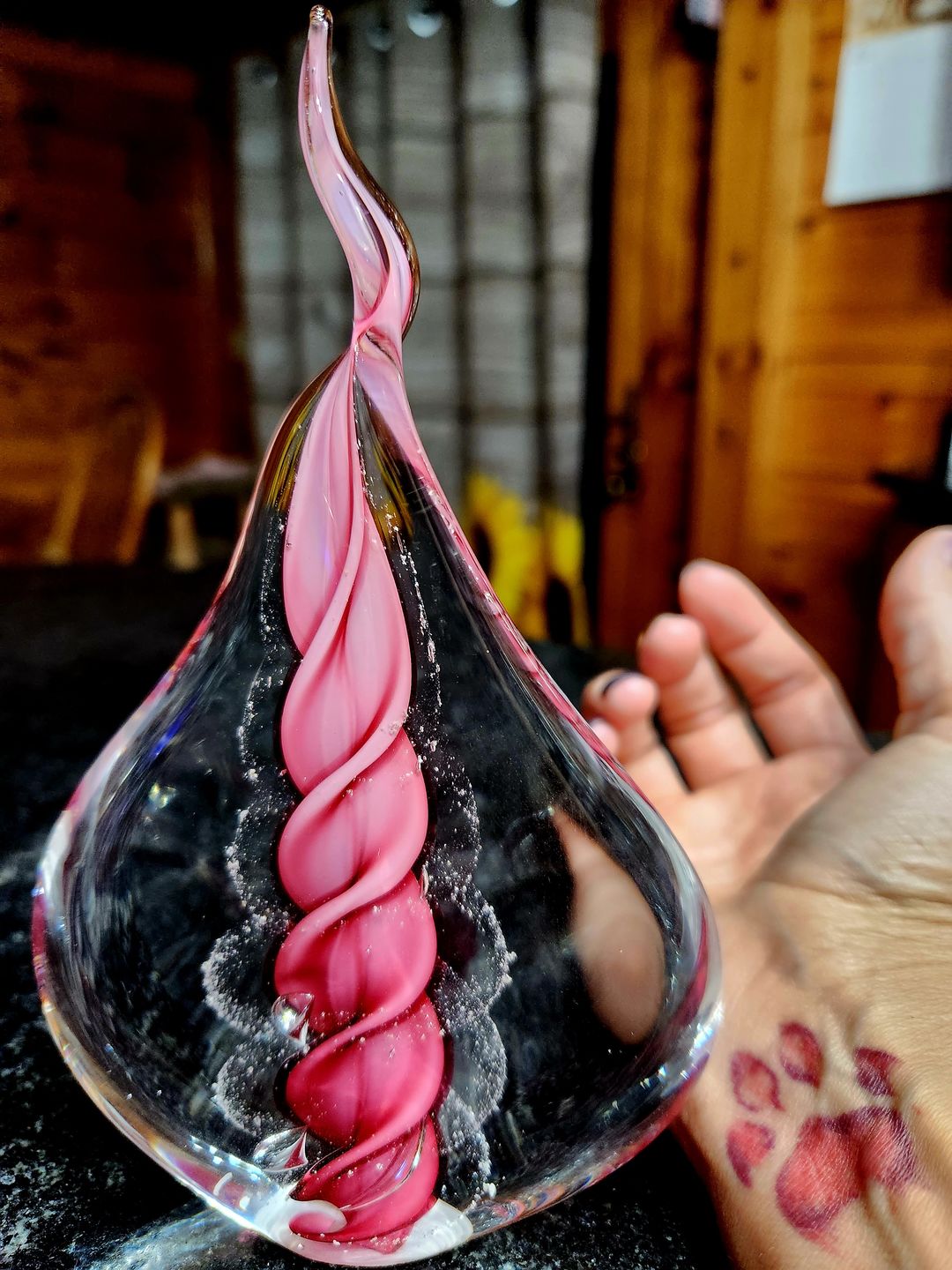 Customer photo review of Memorial Glass Flame with Cremation Ashes