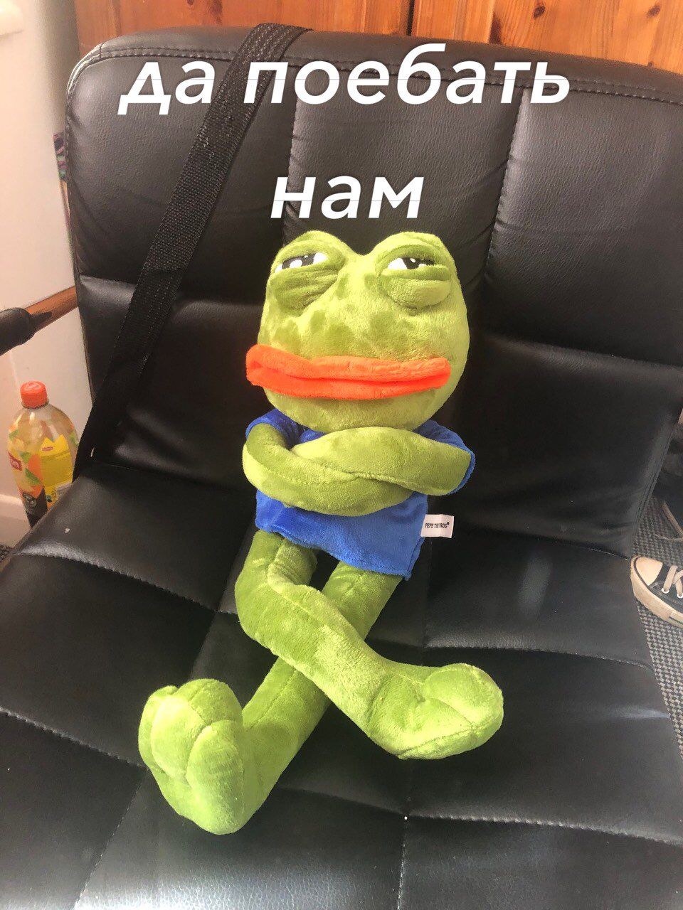 Customer photo review of Pepe The Frog Plushie 18" Sad Frog Meme Soft Stuffed Poseable Plush Toy: Hilarious Cuddle Buddy Meme Doll The Perfect Gift