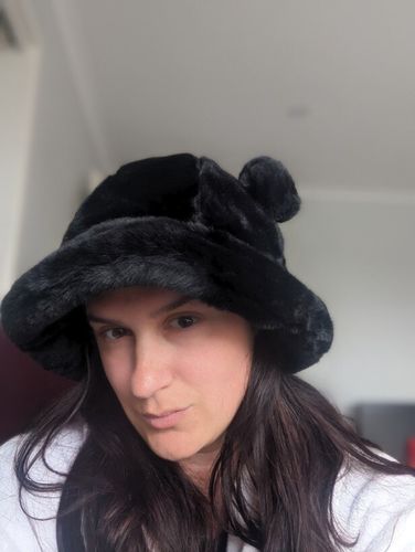 Customer photo review of Kawaii Faux Fur Bear Bucket Hat