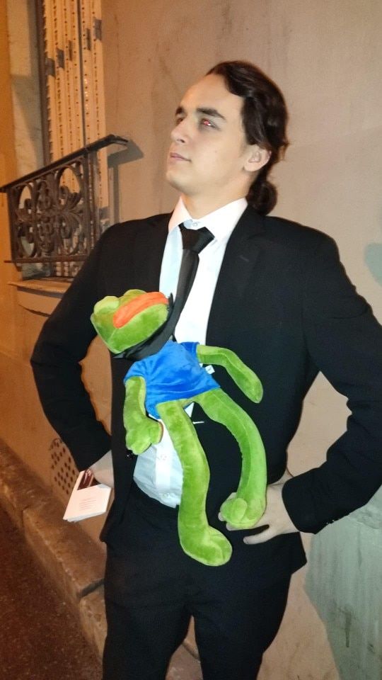Customer photo review of Pepe The Frog Plushie 18" Sad Frog Meme Soft Stuffed Poseable Plush Toy: Hilarious Cuddle Buddy Meme Doll The Perfect Gift