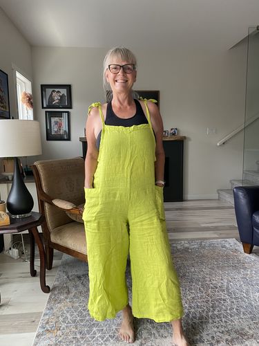 Customer photo review of Lighter Days Linen Jumpsuit (Limeade)
