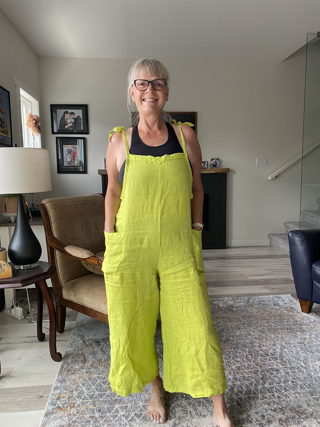 Customer photo review of Lighter Days Linen Jumpsuit (Limeade)
