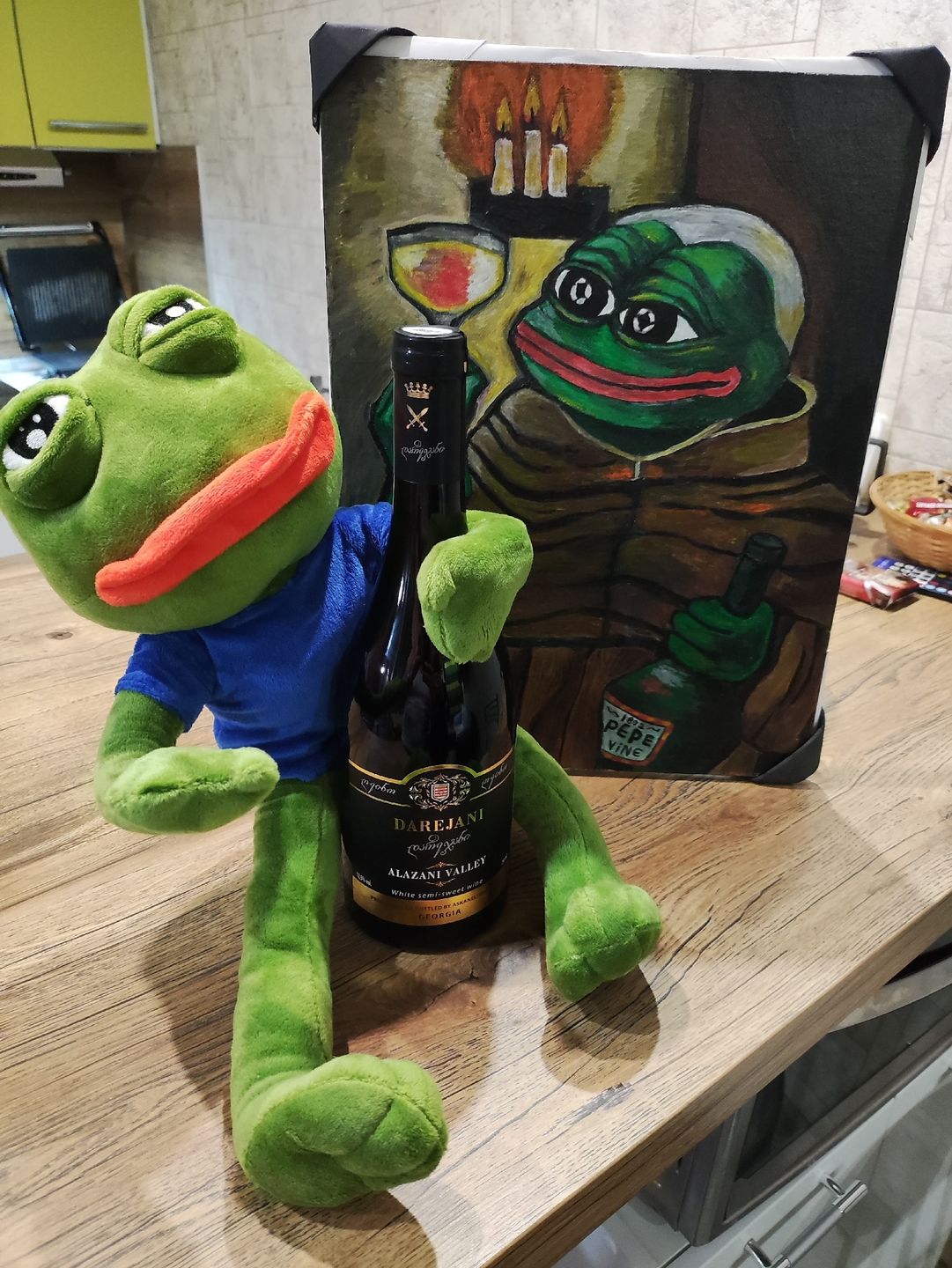 Customer photo review of Pepe The Frog Plushie 18" Sad Frog Meme Soft Stuffed Poseable Plush Toy: Hilarious Cuddle Buddy Meme Doll The Perfect Gift