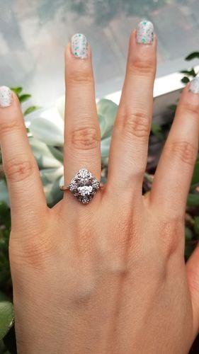 Customer photo review of Halo Flower Oval CZ Ring in Sterling Silver