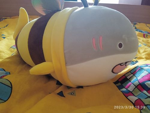 Customer photo review of Cute Chonky Half Shark Half Bee Plushie