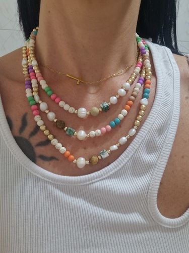 Customer photo review of Triplo girocollo con perle colorate