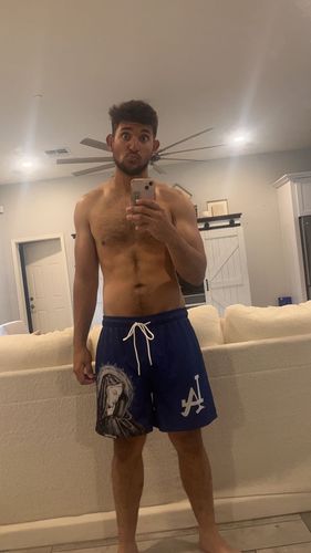 Customer photo review of LA 'Ave Maria' Premium Mesh Shorts