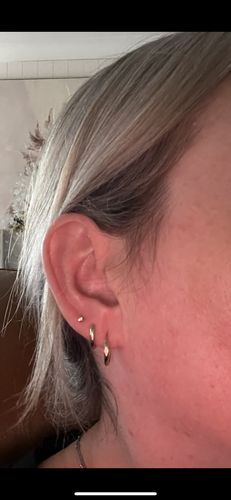 Customer photo review of Diamond Cut Huggie Hoop Earrings in 9ct Yellow Gold