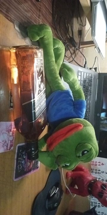 Customer photo review of Pepe The Frog Plushie 18" Sad Frog Meme Soft Stuffed Poseable Plush Toy: Hilarious Cuddle Buddy Meme Doll The Perfect Gift