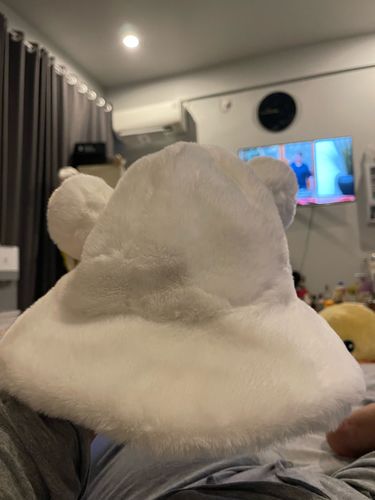 Customer photo review of Kawaii Faux Fur Bear Bucket Hat