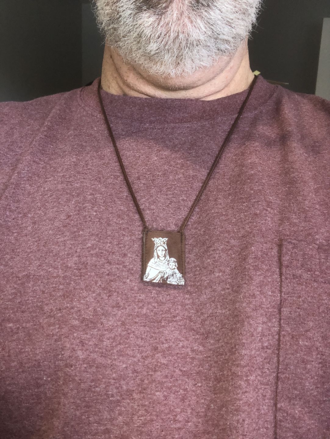 Customer photo review of Premium Brown Scapular, Brown & Cream, Our Lady of Mt. Carmel with Promise