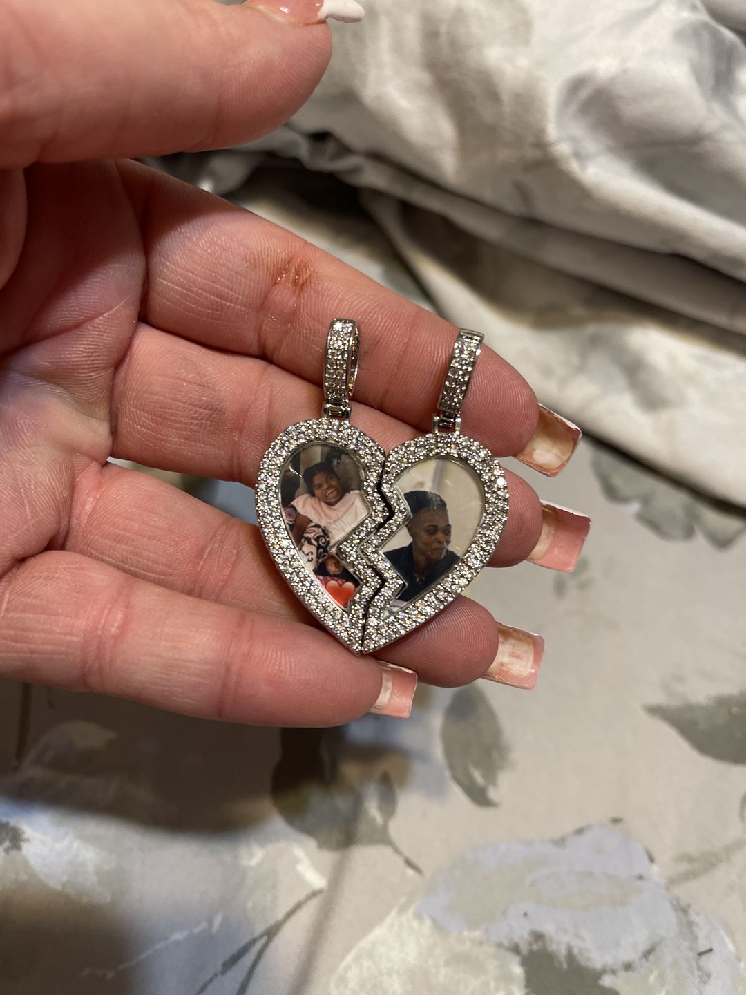 Customer photo review of Split heart Custom picture necklace