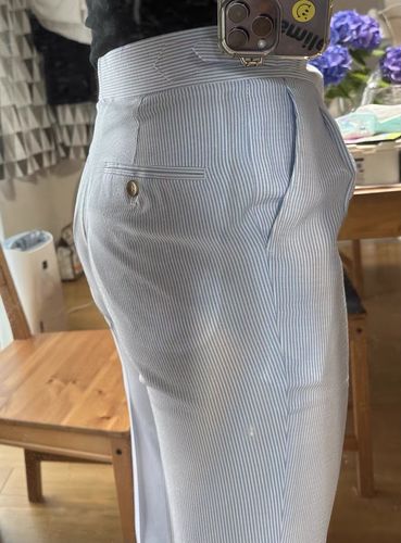 Customer photo review of Men's High Waist Straight Pants British Blue Casual Trousers