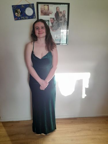 Customer photo review of Carlisle Sparkle Velvet Gown - Emerald