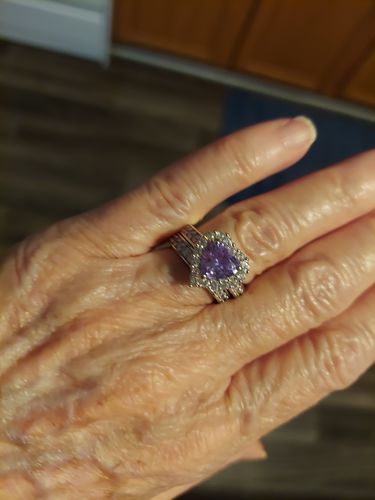 Customer photo review of Halo Heart Purple Heart CZ Ring Set in Sterling Silver