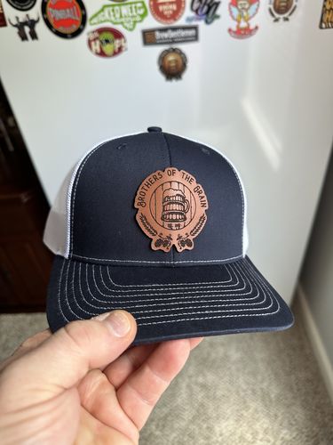 Customer photo review of Custom Leather Patch Trucker Hat - Richardson 112
