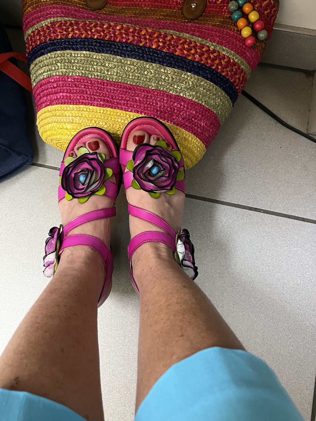 Customer photo review of Printed Leather Handmade Romantic Rose Sandals
