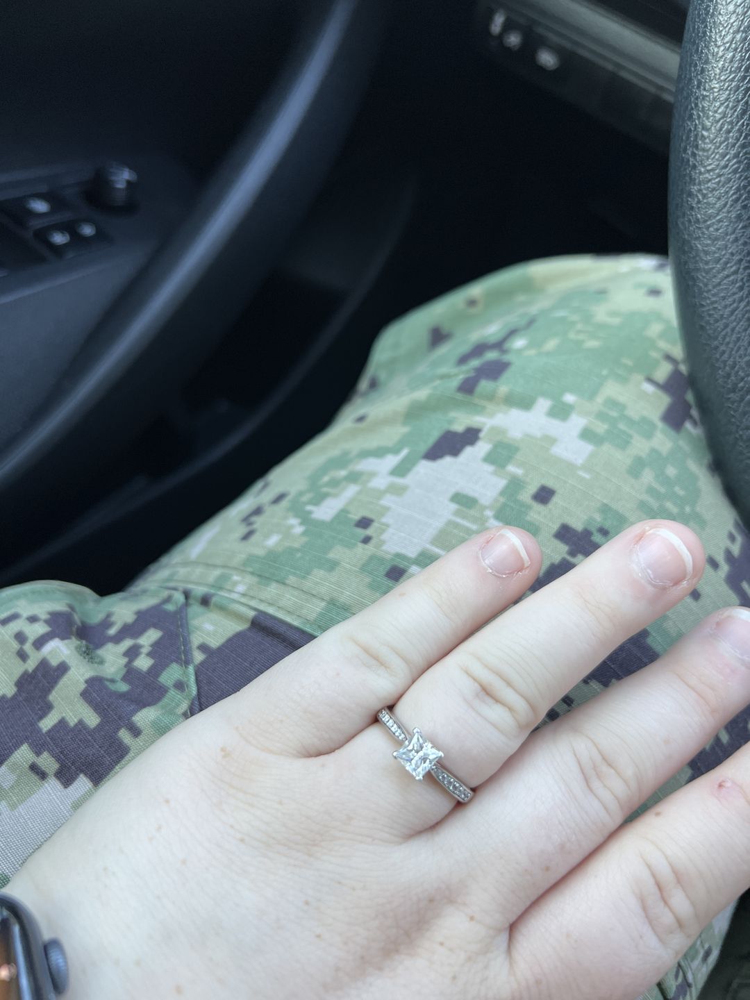 Customer photo review of Princess Cut Moissanite Channel Set Engagement Ring