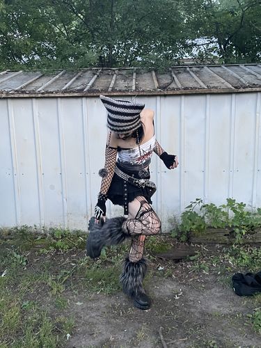 Customer photo review of Vesta Dark Layered Denim Mini Skirt