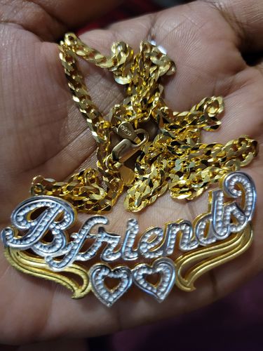Customer photo review of Double Plated Heart Name Necklace with Cuban Chain